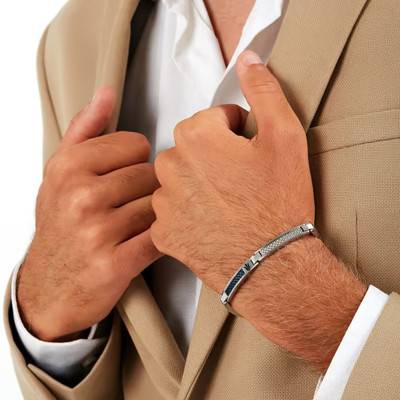Bracelet Iconic en Acier Gris & Bleu, Longueur 18,5 cm à 21,5 cm - JM423AVD22 - Maserati