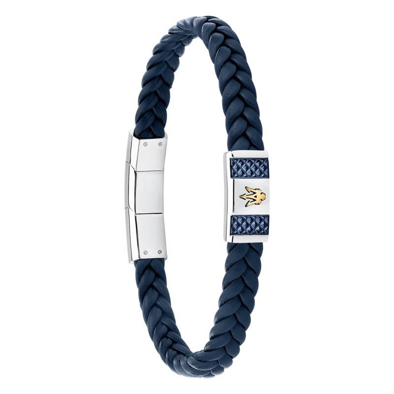 Blue Steel & Blue Braided Recycled Leather Bracelet, Length 19 cm to 20 cm - JM4249IK03 - Maserati