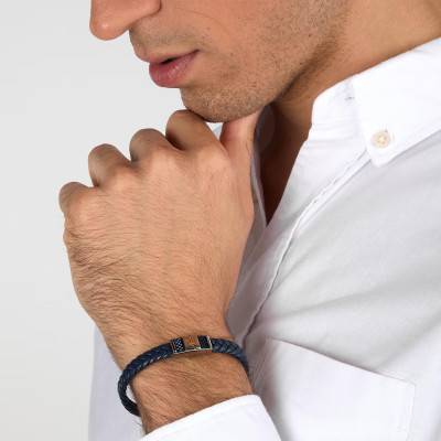 Bracelet en Acier Bleu & Cuir Recyclé Tressé Bleu, Longueur 19 à 20 cm - JM4249IK03 - Maserati