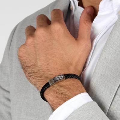 Bracelet en Acier & Cuir Recyclé, Longueur 19 à 20 cm - JM424AVE26 - Maserati