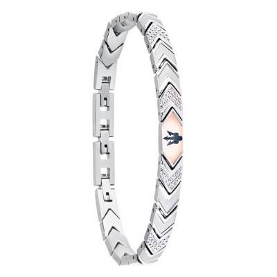 Bracelet Iconic à Chevrons Diamantés Gris en Acier, Longueur 18 à 21,5 cm - JM225AVD90 - Maserati