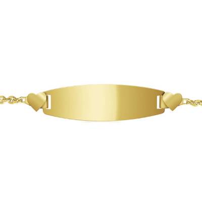 Gourmette Plaque Tonneau Coeur Améthystes & Or Jaune 375, Longueur 12 à 14 cm ou 14 à 16 cm - Bambins