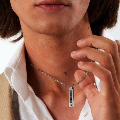 Collier Iconic Plaque en Acier, Longueur 45 à 50 cm - JM423AVD19 - Maserati