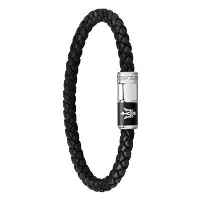 Black Recycled Braided Leather & Steel Bracelet, 22 cm - JM222AVE07 - Maserati