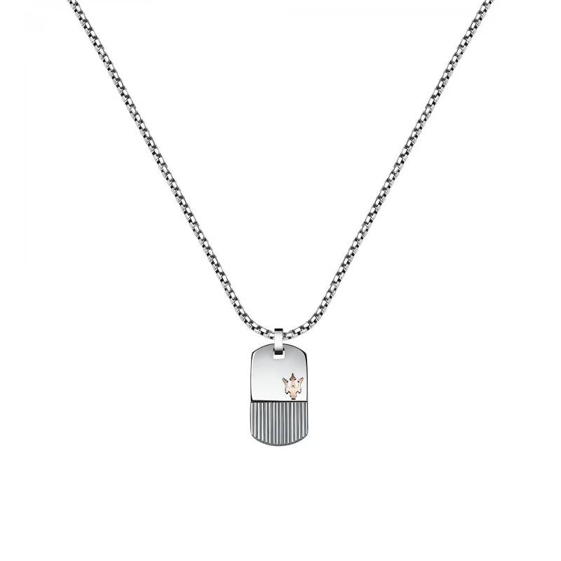 Two-Tone Steel Striped Plate Necklace, 60 cm - JM121ATK08 - Maserati