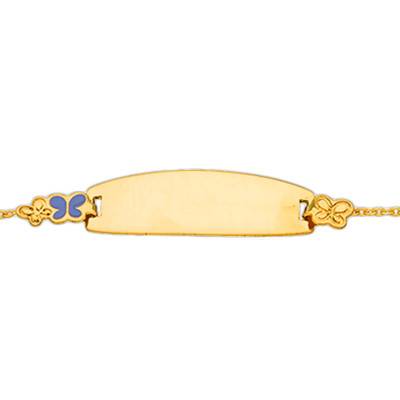 Gourmette Rectangle Trois Papillons Or Jaune 375, Longueur 14 cm réglable, Largeur 0,95 mm - Bambins