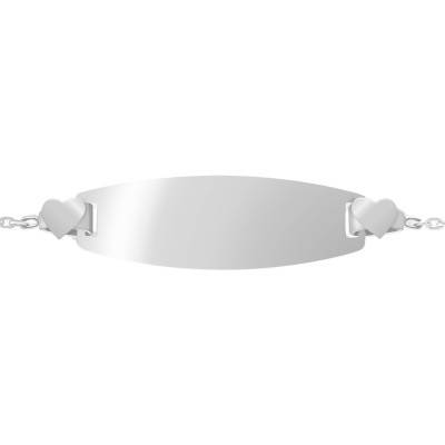 Gourmette Plaque Tonneau Coeurs en Or Blanc 375, Longueur 12 à 14 cm ou 14 à 16 cm - Bambins