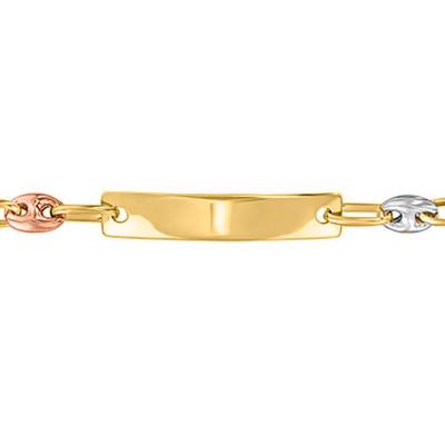 3-Gold Coffee Bean Chain Rectangle Baby ID Bracelet, Adjustable 14 cm, Width 3.80 mm - Bambins