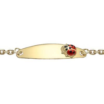 Ladybug Cable Chain Baby ID Bracelet in 375 Yellow Gold, Length 12 cm to 14 cm - Emanessence