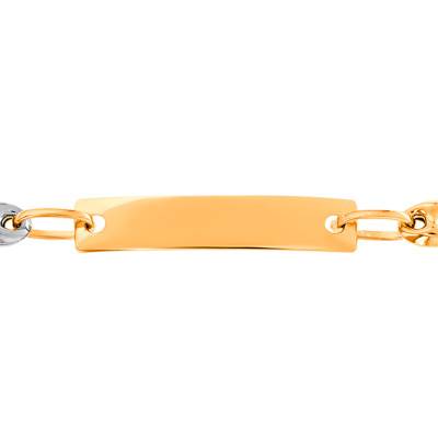 Gourmette Rectangle Bicolore Grain de Café Or Jaune 375, Longueur 14 cm réglable, Largeur 3,00 mm - Bambins