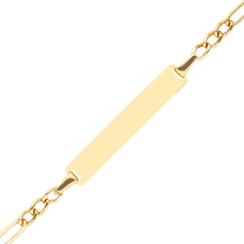 375/1000 Yellow Gold Triple Alternating Oval Link Chain Rectangular Baby ID Bracelet, 16 cm - Bambins