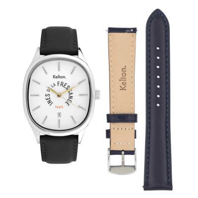 Coffret montre Grande Colorama Noir & bracelet navy 9125632 - Kelton