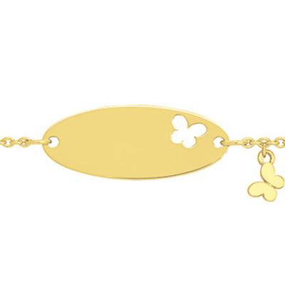 Gourmette ajourée papillons Or Jaune 375, Longueur 14 cm réglable - Bambins