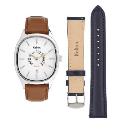 Coffret montre Grande Colorama Camel & bracelet navy 9125612 - Kelton