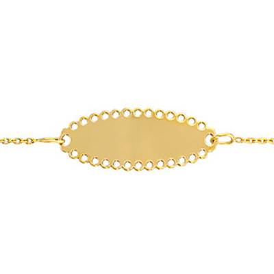 Gourmette bébé dentelle et perles Or Jaune 375, Longueur 14 cm réglable - Bambins