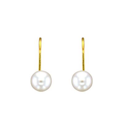 750/1000 Yellow Gold & Akoya Pearl Leverback Earrings - Porchet