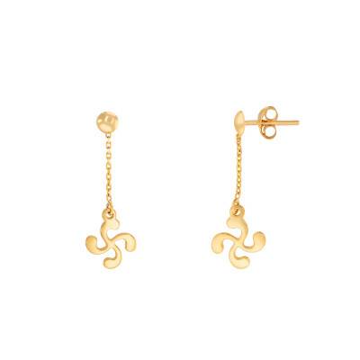 Boucles d'oreilles Pendantes Croix Basque sur Chaînette, Or Jaune 375 ou 750 - Rosatella