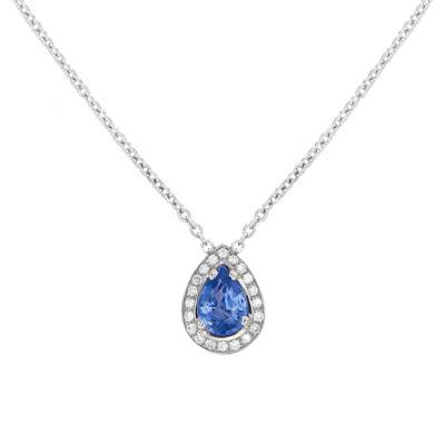 Collier Tully Or Blanc 750, Saphir et Diamants, Longueur 45 cm - Porchet