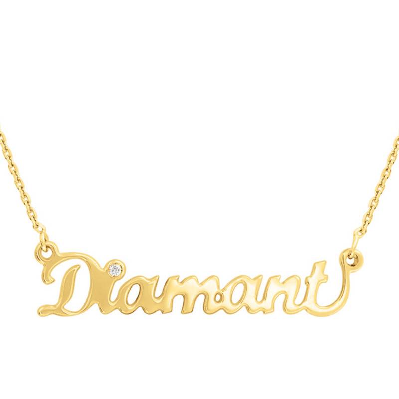Customizable 375 Yellow Gold & 0.015 ct Diamond Name Necklace, Length 42 cm - Rosatella