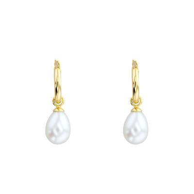750 Yellow Gold & Pearl Hoop Earrings, 12.30 mm Diameter - Porchet