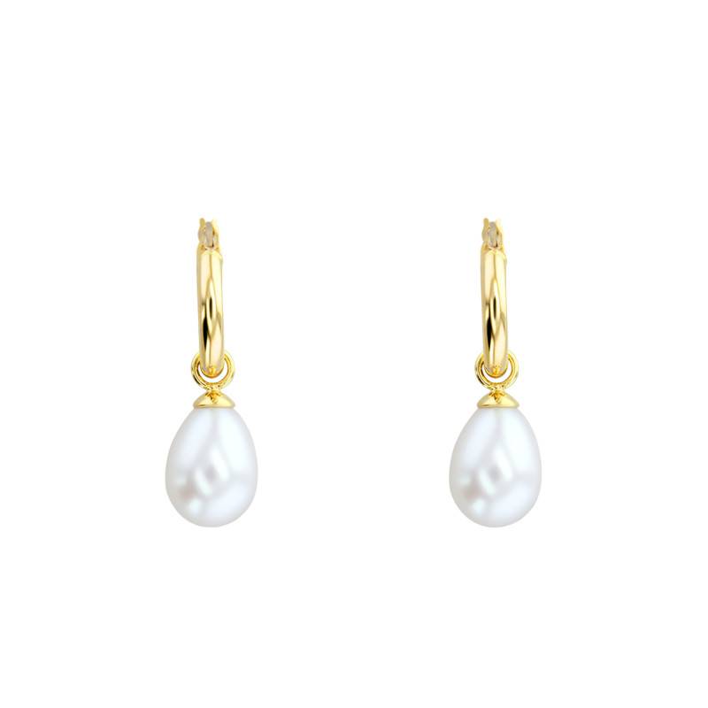 750 Yellow Gold & Pearl Hoop Earrings, 12.30 mm Diameter - Porchet