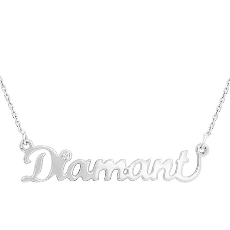 Customizable Name Necklace in 750/1000 White Gold & 0.015 ct Diamond, Length 42 cm - Rosatella