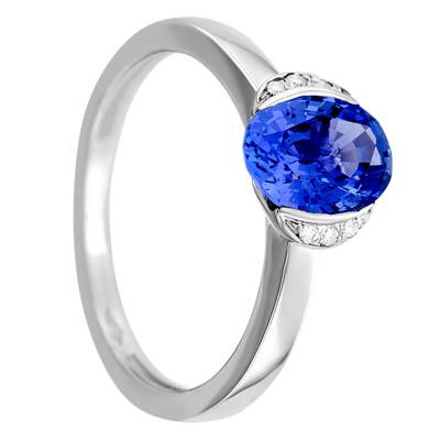 Bague Lune Or Blanc 750, Saphir 1,55 ct, Diamants 0,007 ct - Porchet