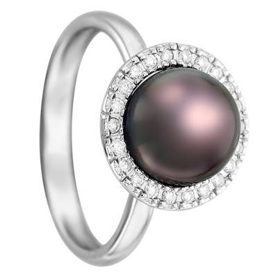 750 White Gold & Diamond Halo Pearl Ring - Porchet
