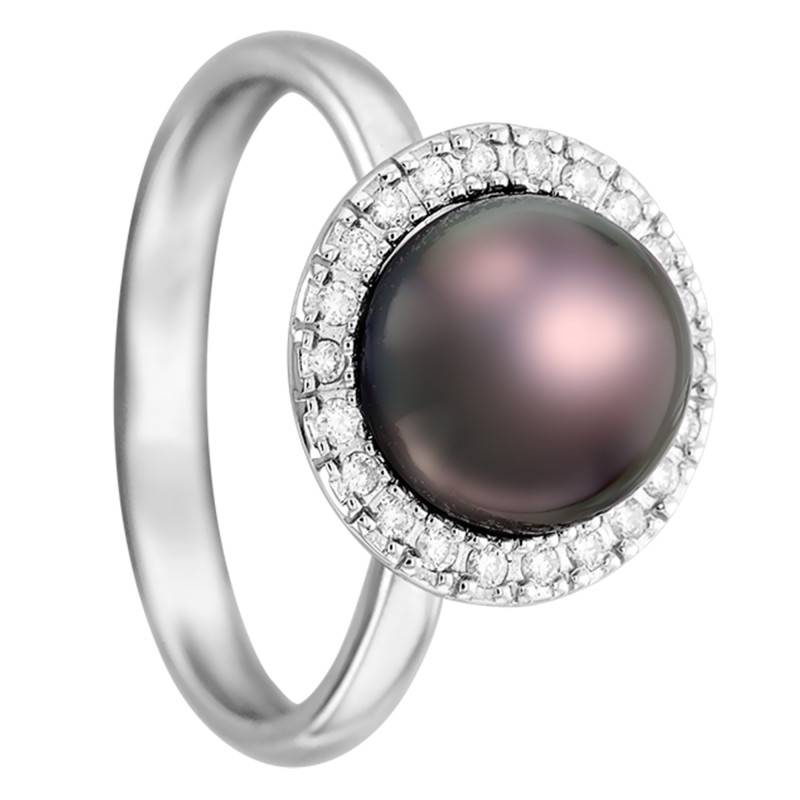 750 White Gold & Diamond Halo Pearl Ring - Porchet
