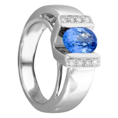 Bague Salisbury Or Blanc 750, Saphir 1,10 ct, Diamants 0,13 ct - Porchet
