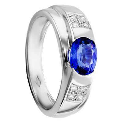 Bague Lovina Or Blanc 750, Saphir Ceylan 1 ct, Diamants 0,10 ct - Porchet