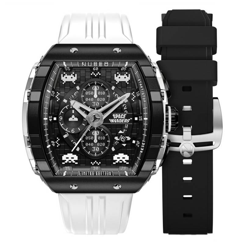 Nubeo Magellan Chronograph Space Invaders Limited Edition NB-6024-SI-09 Lunar Black Watch - Nubeo