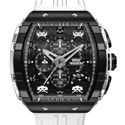 Nubeo Magellan Chronograph Space Invaders Limited Edition NB-6024-SI-09 Lunar Black Watch - Nubeo