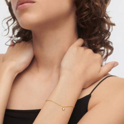 Bracelet Solitaire Sand en Argent Doré & Zircon Blanc, Longueur 15 à 18 cm - PU01-792 - Pdpaola