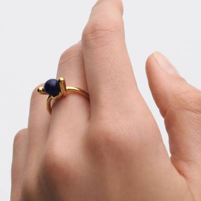 Yellow Gold-Plated 925 Sterling Silver Sodalite Nexus Ring - AN01-D21 - Pdpaola