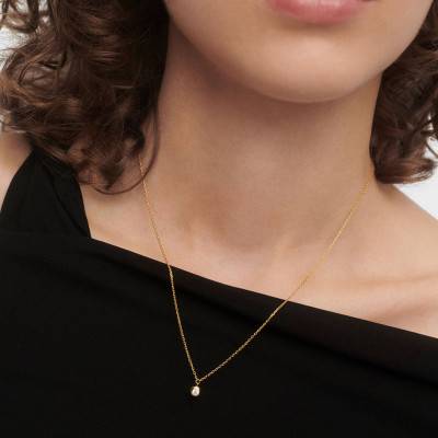 Collier Solitaire Sand en Argent Doré & Zircon Blanc, Longueur 40 à 50 cm - CO01-869 - Pdpaola
