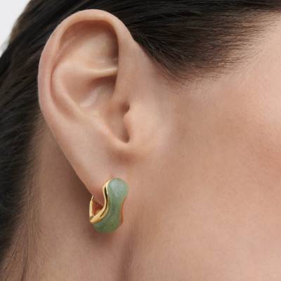 Musa Gold-Plated Sterling Silver & Green Aventurine Hoop Earrings - AR01-D59 - Pdpaola