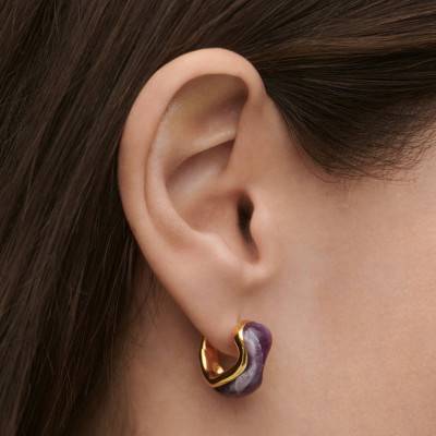 Musa 925/1000 Gold-Plated Silver & Violet Amethyst Hoop Earrings - AR01-D57 - Pdpaola