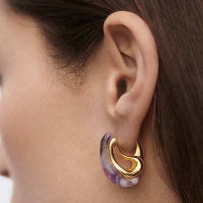 "Gold-Plated Silver Purple Amethyst Brisa Hoop Earrings - AR01-D50" - Pdpaola