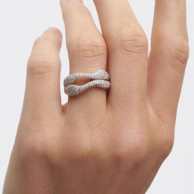 Sense Pavé 925/1000 Yellow Gold-Plated Silver & White Zirconium Oxide Ring - AN01-D36 - Pdpaola