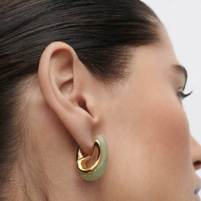Brisa Hoop Earrings in 925/1000 Gold-Plated Silver & Green Aventurine - AR01-D52 - Pdpaola