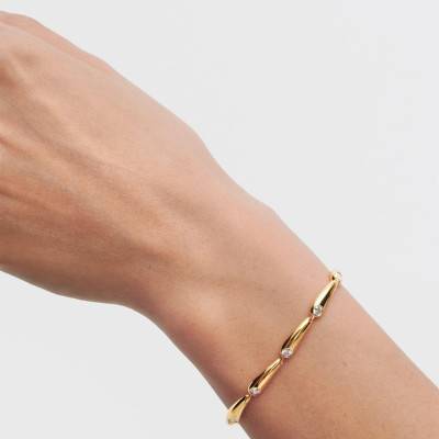 Bracelet Caramelle en Argent Doré & Zircons Blancs, Longueur 18 ou 21 cm - PU01-932 - Pdpaola