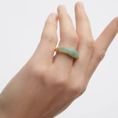 Nami 925/1000 Yellow Gold-Plated Silver & Green Aventurine Ring - AN01-D49 - Pdpaola