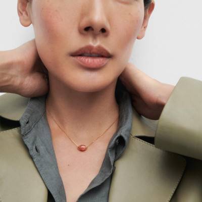 Collier Bay en Argent Doré & Pierre de Soleil, Longueur 40 à 50 cm - CO01-A24 - Pdpaola