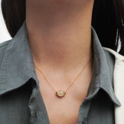 Bay Gold-Plated 925 Silver & Prehnite Necklace, Length 40 cm to 50 cm - CO01-A22 - Pdpaola