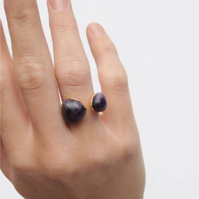 Bague Améthyste Violette Gravity en Argent Doré - AN01-D41 - Pdpaola