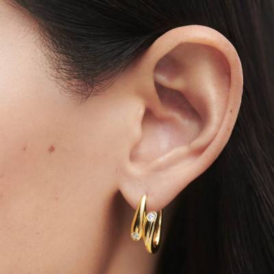 Caramelle Gold-Plated Sterling Silver & White Cubic Zirconia Hoop Earrings - AR01-E04 - Pdpaola