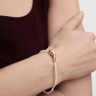 La Perla Essential 925/1000 Silver Gold-Plated & Freshwater Cultured Pearl Bracelet, 16.5 cm or 18 cm - PU01-960 - Pdpaola