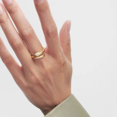 Kalia 925/1000 Yellow Gold-Plated Silver & Green Prehnite Ring - AN01-D96 - Pdpaola