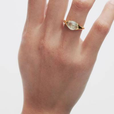 Bay 925/1000 Silver Yellow Gold-Plated & Green Prehnite Ring - AN01-D93 - Pdpaola